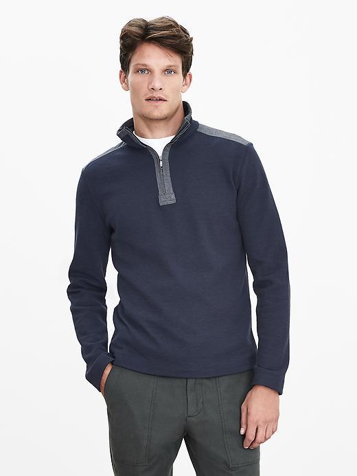 Banana Republic Mens Woven Trim Half Zip Pullover Size L Tall - Preppy Navy