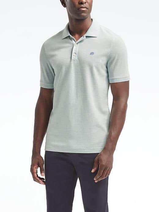 Banana Republic Mens Solid Pique Polo - Teal Ice