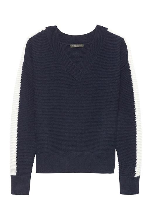 Banana Republic Womens Cashmere Stripe Varsity Sweater Navy Size Xxl