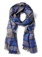 Banana Republic Mens Framed Plaid Cotton-wool Scarf Voltage Blue Size One Size