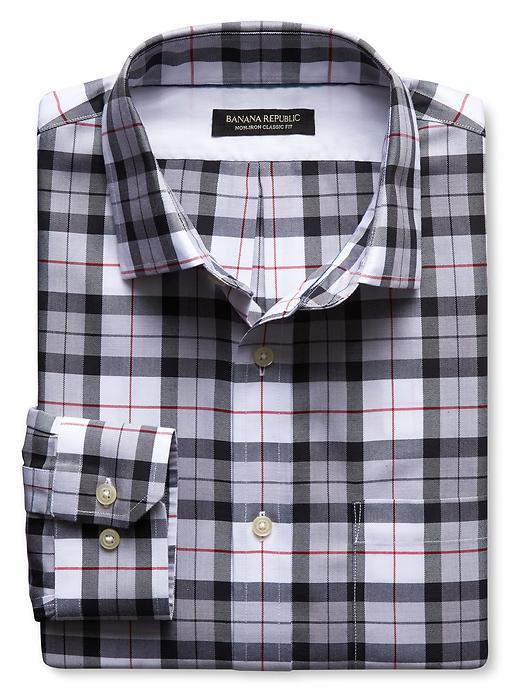 Banana Republic Classic Fit Non Iron Gray Plaid Shirt Size L Tall - Gray