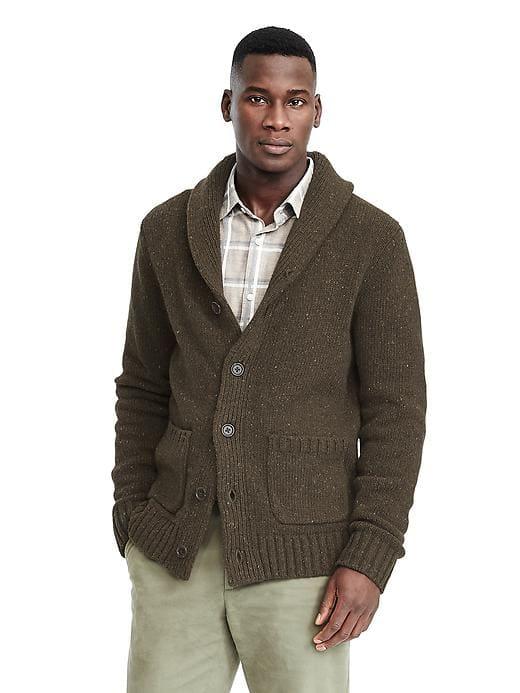 Banana Republic Mens Tweed Slub Shawl Cardigan - Mistletoe Green