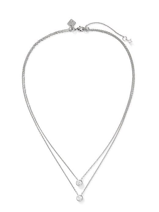 Banana Republic Womens Embedded Stone Layer Pendant Necklace Silver Size One Size