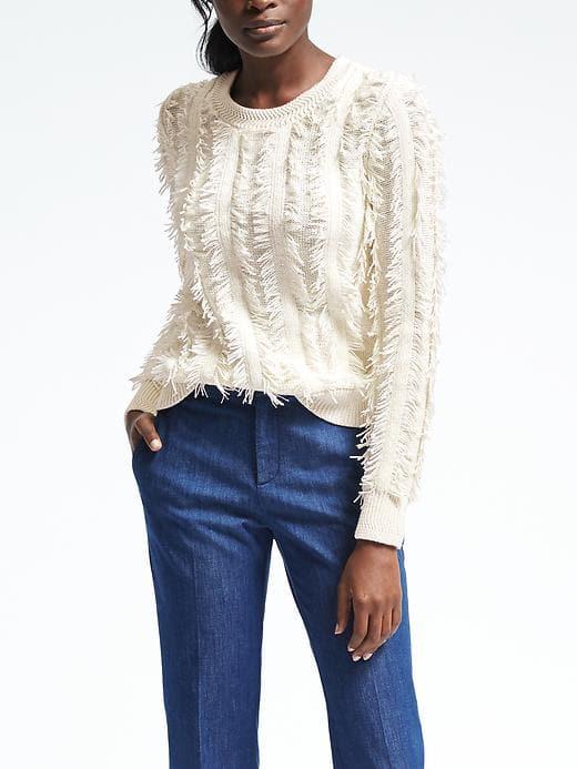 Banana Republic Womens Fringe Pullover - White