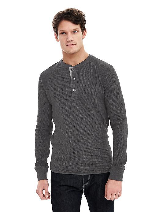 Banana Republic Mens Textured Raglan Henley Size L - Dark Charcoal Gray