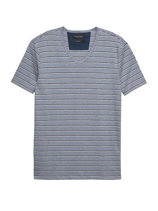 Banana Republic Mens Luxury-touch Stripe V-neck T-shirt Light Blue Size L