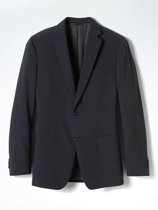 Banana Republic Mens Slim Seersucker Wool Blend Suit Jacket - Navy