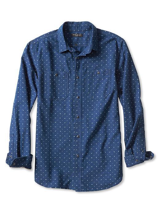 Banana Republic Mens Slim Fit Printed Denim Utility Shirt Size L Tall - Indigo