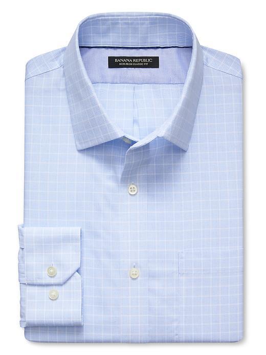 Banana Republic Mens Classic Fit Non Iron Micro Check Shirt Size L Tall - Slalom Blue