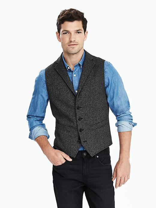 Banana Republic Mens Herringbone Waistcoat Size L Tall - Black
