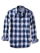 Banana Republic Mens Camden Fit Custom 078 Wash Open Plaid Shirt Size L Tall - Marina Blue