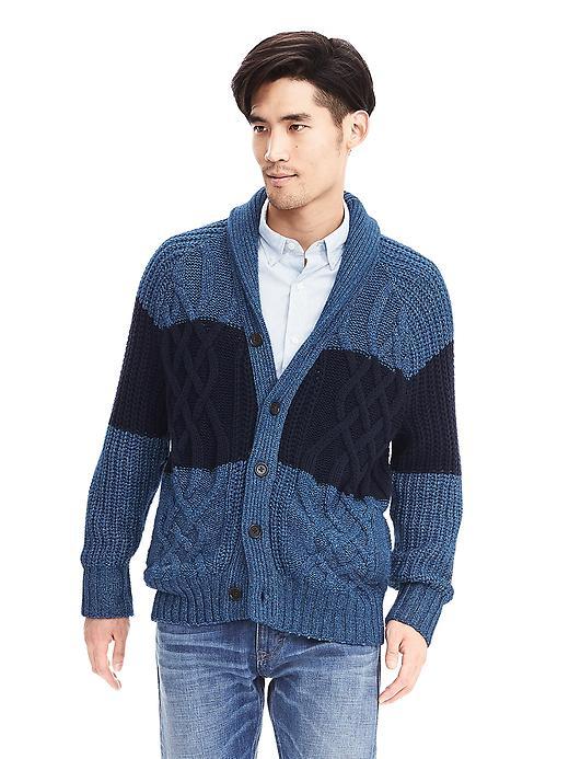 Banana Republic Mens Colorblock Cable Knit Cardigan Size L Tall - Denim Blue Marl