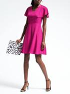 Banana Republic Womens Drape Sleeve Fit And Flare Dress - Bright Magenta