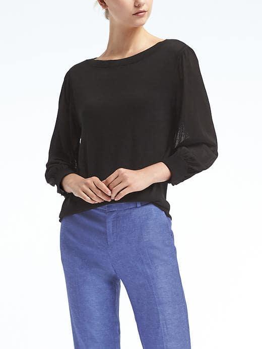 Banana Republic Womens Sheer Sleeve Pullover - Black