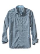 Banana Republic Mens Grant Fit Textured Micro Gingham Shirt Size L Tall - Blue Dusk