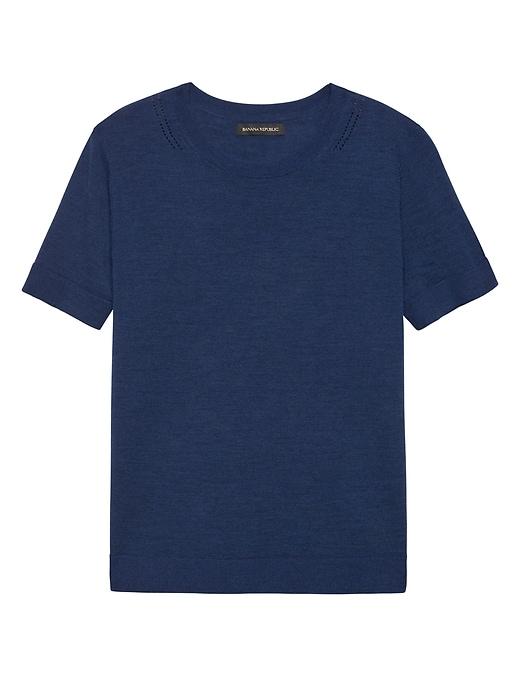 Banana Republic Womens Petite Machine-washable Merino Short-sleeve Crew Navy Size S