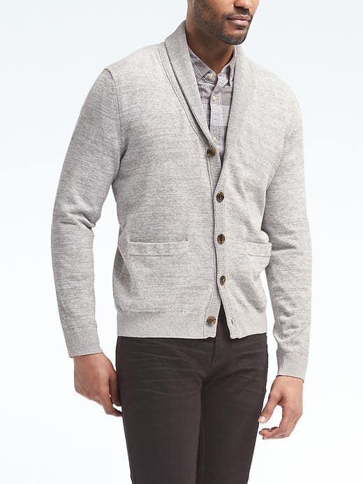 Banana Republic Mens Cotton Blend Shawl Cardigan - Gray