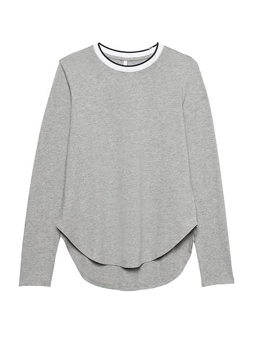 Banana Republic Womens Petite Supima Cotton Curved-hem T-shirt Heather Gray Size Xs