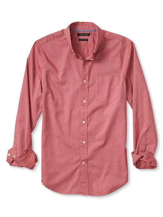 Banana Republic Mens Grant Fit Custom 078 Wash Shirt - Light Red Rhine
