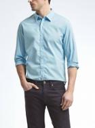 Banana Republic Mens Camden Fit Custom Wash Stripe Shirt - Downpour Blue