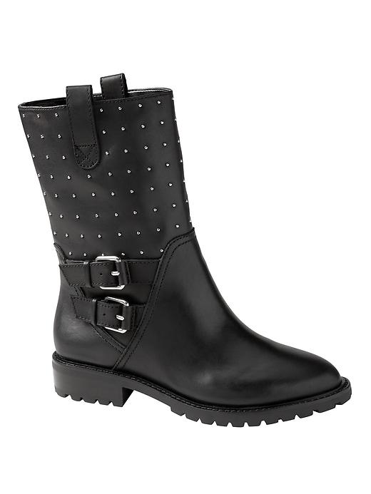 Banana Republic Womens Studded Moto Boot Black Size 5