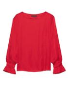 Banana Republic Womens Solid Poet-sleeve Top Ultra Red Size Xl