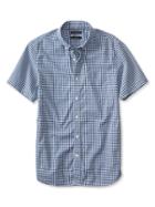 Banana Republic Mens Slim Fit Custom 078 Wash Micro Gingham Short Sleeve Shirt Size L Tall - Marina Blue
