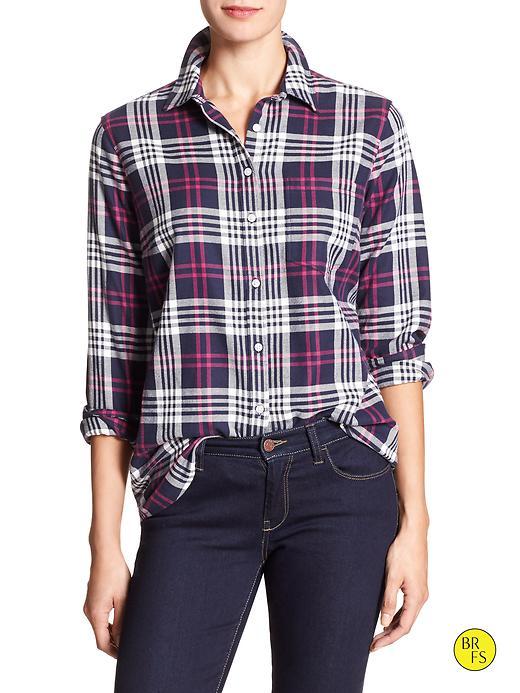 Banana Republic Factory Soft Wash Plaid Flannel Shirt Size L - Navy Plaid