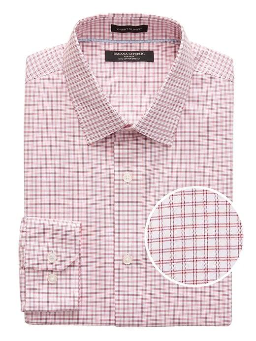 Banana Republic Mens Grant Slim-fit Non-iron Grid Shirt Orange Lava Size Xxl