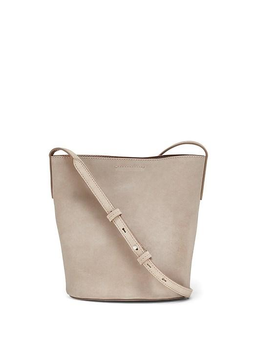 Banana Republic Womens Italian Suede Bucket Crossbody Sandy Beige With Rose Gold Lining Size One Size