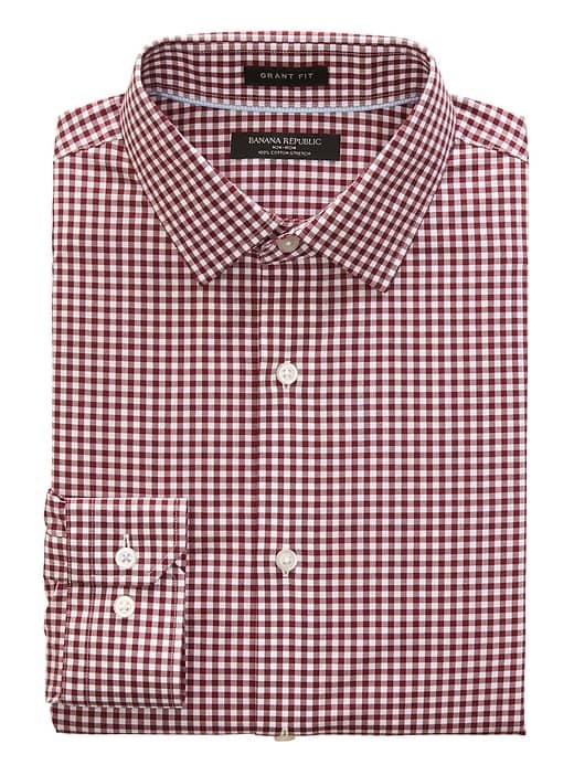 Banana Republic Mens Grant Slim-fit Non-iron Gingham Shirt Classic Burgundy Size S