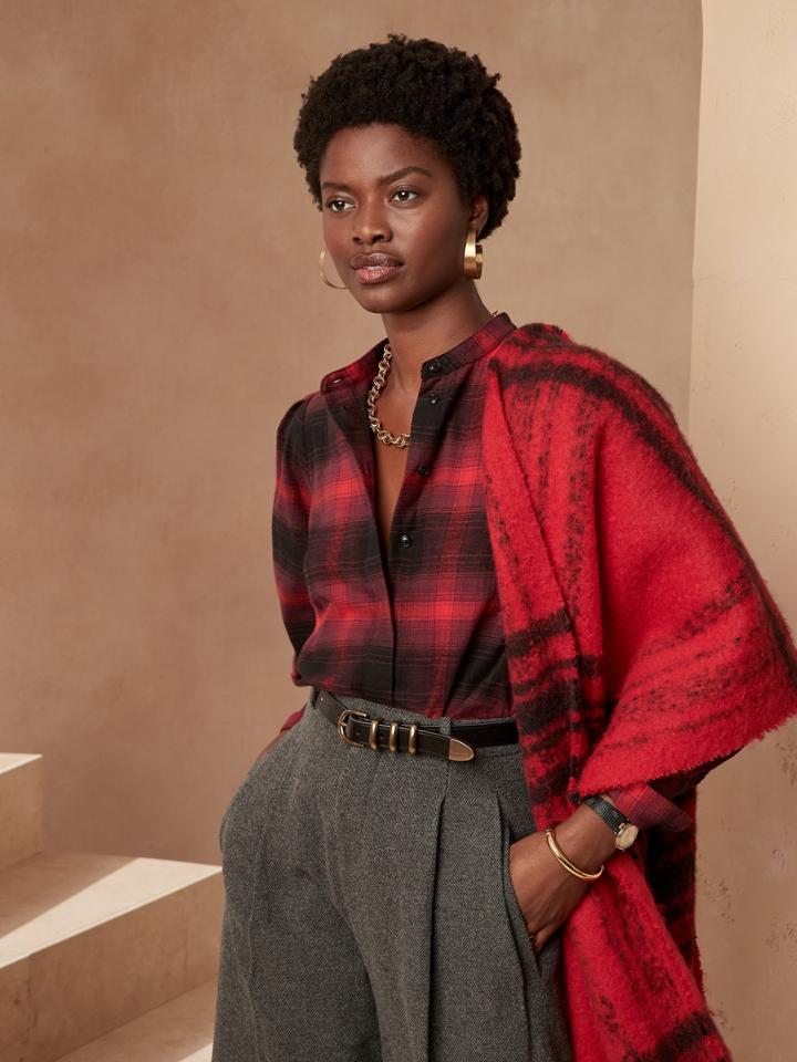 Organic Cotton Flannel Bishop-sleeve Blouse