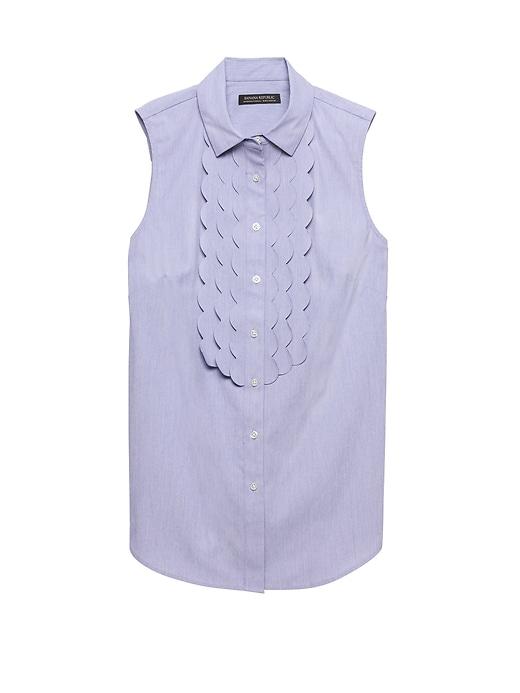 Banana Republic Womens Riley Tailored-fit Scallop-front Sleeveless Shirt Blue Dusk Size 14