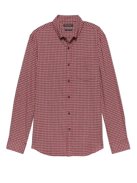Banana Republic Mens Grant Slim-fit Luxe Flannel Grid Shirt Burgundy Size S