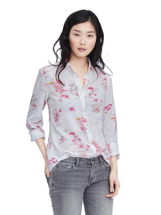 Banana Republic Womens Dillon Fit Ikat Print Shirt - Snow Day