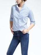 Banana Republic Dillon Fit Striped Ruffle Placket Shirt - Cerulean Blue