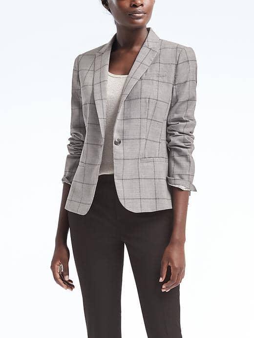 Banana Republic Womens Classic Fit Lightweight Wool Windowpane Blazer - Gray