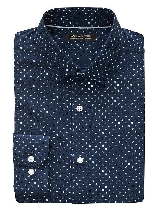 Banana Republic Mens Grant Slim-fit Non-iron Floral Shirt Navy Star Size Xl