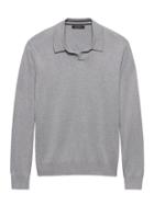 Banana Republic Mens Silk-cotton Cashmere Sweater Polo Shirt Shoreline Gray Size Xxs