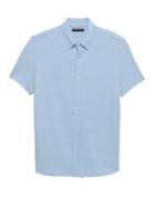 Banana Republic Mens Grant Slim-fit Stretch Cotton-linen Knit Shirt Vintage Blue Wash Size Xl