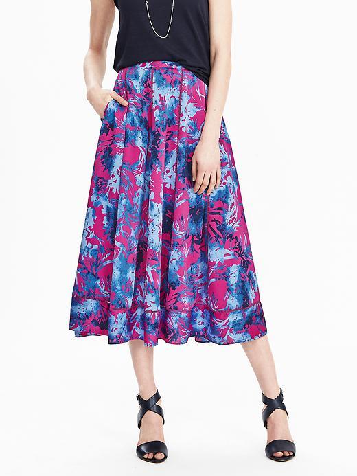 Banana Republic Womens Ruched Floral Midi Skirt Size 0 - Hot Pink