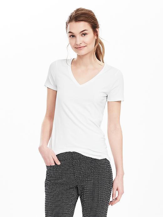 Banana Republic Womens Essential Short Sleeve Vee Tee Size L - White