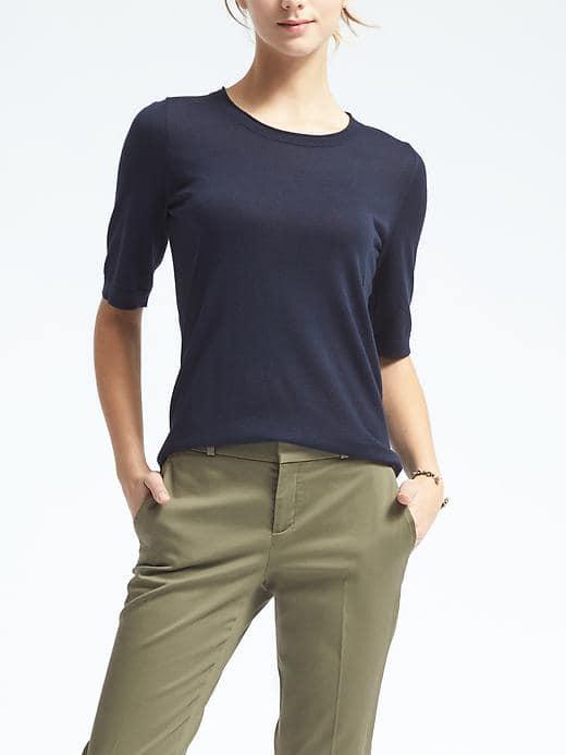 Banana Republic Womens Silk Cashmere Elbow Sleeve Pullover - White