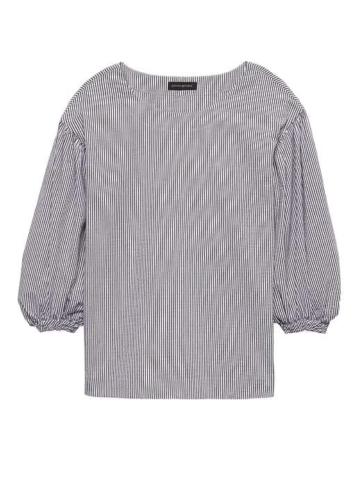 Banana Republic Womens Seersucker Balloon-sleeve Top Pacific Navy Size Xs