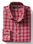 Banana Republic Mens Camden Fit Non Iron Plaid Shirt - Saucy Red