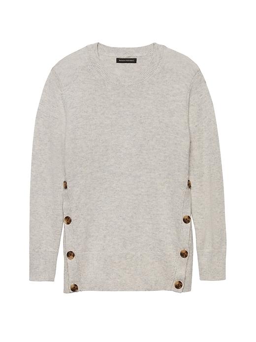 Banana Republic Womens Cotton-wool Blend Button-side Crew-neck Sweater Heather Light Gray Size Xs