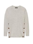 Banana Republic Womens Cotton-wool Blend Button-side Crew-neck Sweater Heather Light Gray Size Xs