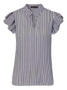 Banana Republic Stripe Ruffle Sleeve Keyhole Polo - Navy