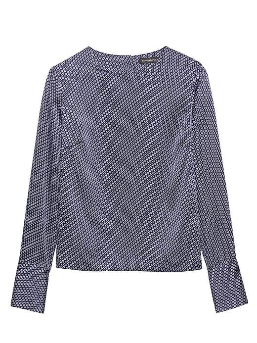 Banana Republic Womens Print Button-back Top Deep Sea Blue Size Xl