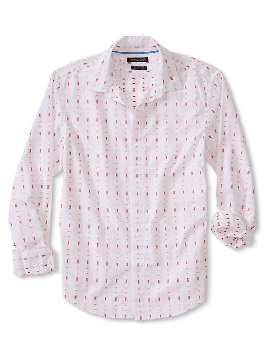 Banana Republic Mens Grant Fit Print Cotton Shirt Size L Tall - White